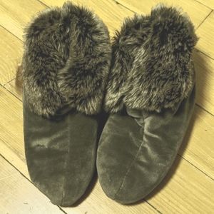 Restoration Hardware Gray Fur Lined Slippers
